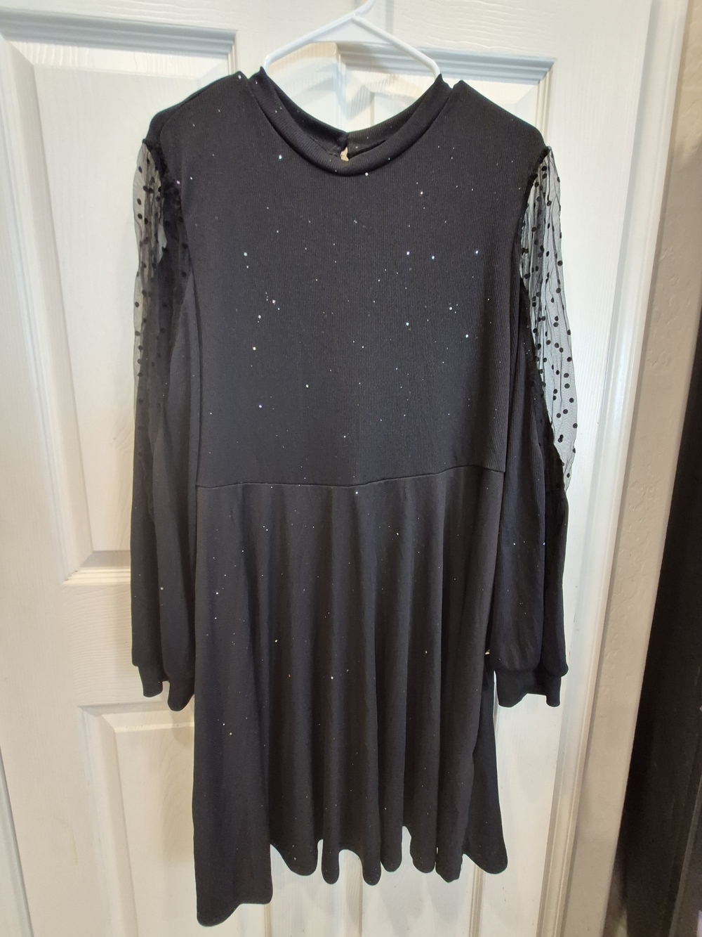 SHEIN Black Sparkle Polka Dot Mesh Sleeve Tunic